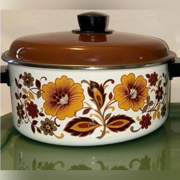 Vintage Harvest Floral Enamel Dutch Oven Pot Enamel Cookware Retro Kitchen Decor - Picture 10 of 10